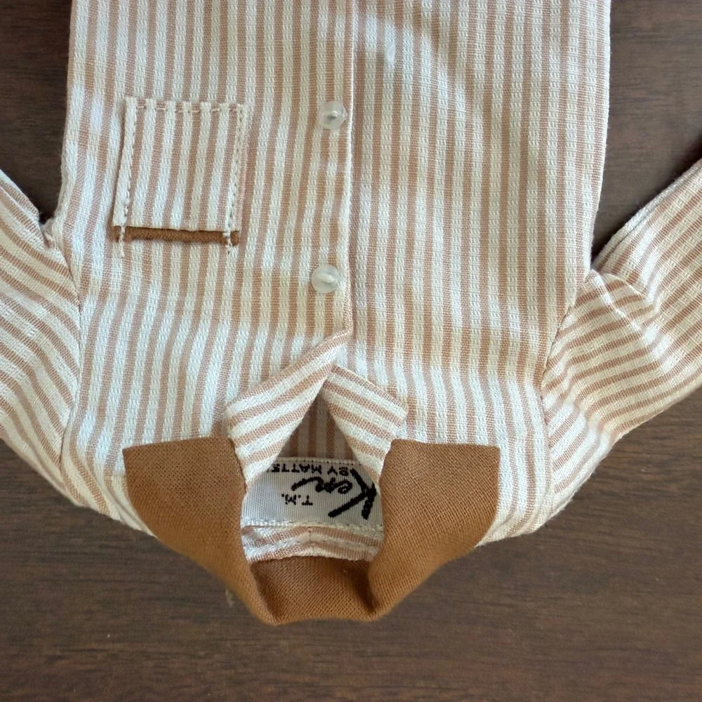 Vintage Ken Mattel Tan White Striped Shirt and Pants PJ Doll Outfit Set 1960s